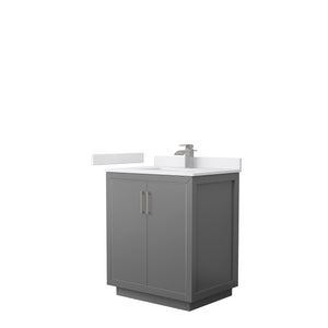 Icon 30 Inch Single Bathroom Vanity in Dark Gray White Cultured Marble Countertop Undermount Square Sink Brushed Nickel Trim