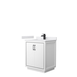 Icon 30 Inch Single Bathroom Vanity in White White Cultured Marble Countertop Undermount Square Sink Matte Black Trim