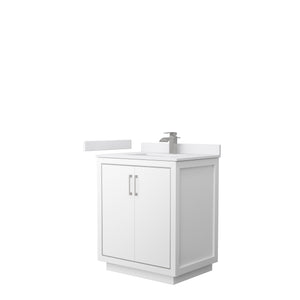 Icon 30 Inch Single Bathroom Vanity in White White Cultured Marble Countertop Undermount Square Sink Brushed Nickel Trim