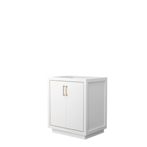 Icon 30 Inch Single Bathroom Vanity in White No Countertop No Sink Satin Bronze Trim