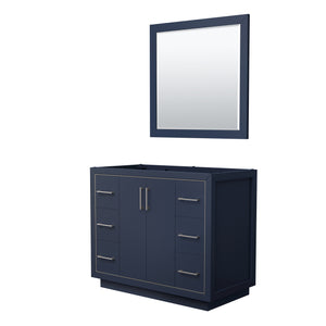 Icon 42 Inch Single Bathroom Vanity in Dark Blue No Countertop No Sink Brushed Nickel Trim 34 Inch Mirror