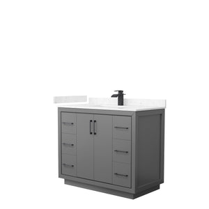 Icon 42 Inch Single Bathroom Vanity in Dark Gray Carrara Cultured Marble Countertop Undermount Square Sink Matte Black Trim