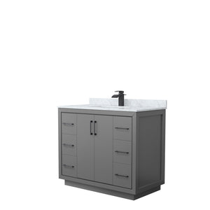 Icon 42 Inch Single Bathroom Vanity in Dark Gray White Carrara Marble Countertop Undermount Square Sink Matte Black Trim