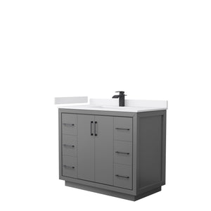 Icon 42 Inch Single Bathroom Vanity in Dark Gray White Cultured Marble Countertop Undermount Square Sink Matte Black Trim