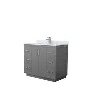 Icon 42 Inch Single Bathroom Vanity in Dark Gray White Carrara Marble Countertop Undermount Square Sink Brushed Nickel Trim