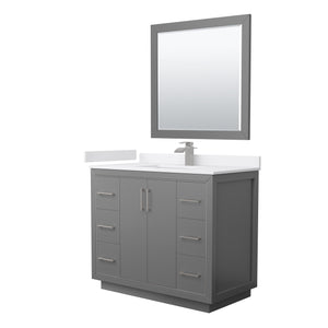 Icon 42 Inch Single Bathroom Vanity in Dark Gray White Cultured Marble Countertop Undermount Square Sink Brushed Nickel Trim 34 Inch Mirror