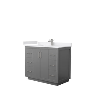 Icon 42 Inch Single Bathroom Vanity in Dark Gray White Cultured Marble Countertop Undermount Square Sink Brushed Nickel Trim