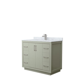 Icon 42 Inch Single Bathroom Vanity in Light Green White Carrara Marble Countertop Undermount Square Sink Brushed Nickel Trim