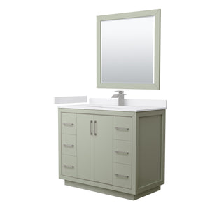 Icon 42 Inch Single Bathroom Vanity in Light Green White Cultured Marble Countertop Undermount Square Sink Brushed Nickel Trim 34 Inch Mirror