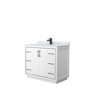 Icon 42 Inch Single Bathroom Vanity in White White Carrara Marble Countertop Undermount Square Sink Matte Black Trim
