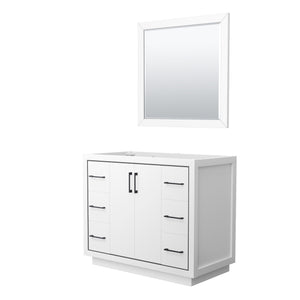 Icon 42 Inch Single Bathroom Vanity in White No Countertop No Sink Matte Black Trim 34 Inch Mirror