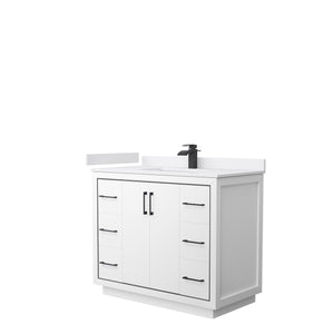 Icon 42 Inch Single Bathroom Vanity in White White Cultured Marble Countertop Undermount Square Sink Matte Black Trim