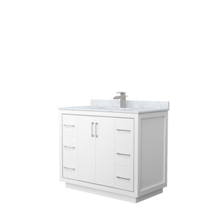 Icon 42 Inch Single Bathroom Vanity in White White Carrara Marble Countertop Undermount Square Sink Brushed Nickel Trim