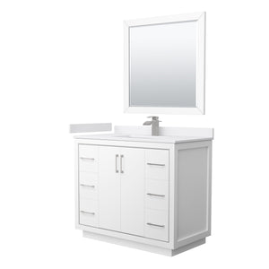 Icon 42 Inch Single Bathroom Vanity in White White Cultured Marble Countertop Undermount Square Sink Brushed Nickel Trim 34 Inch Mirror