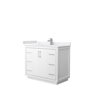 Icon 42 Inch Single Bathroom Vanity in White White Cultured Marble Countertop Undermount Square Sink Brushed Nickel Trim