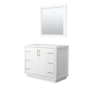 Icon 42 Inch Single Bathroom Vanity in White No Countertop No Sink Satin Bronze Trim 34 Inch Mirror