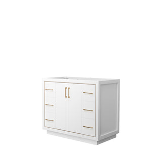 Icon 42 Inch Single Bathroom Vanity in White No Countertop No Sink Satin Bronze Trim