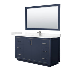 Icon 60 Inch Single Bathroom Vanity in Dark Blue Carrara Cultured Marble Countertop Undermount Square Sink Brushed Nickel Trim 58 Inch Mirror