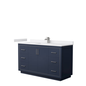 Icon 60 Inch Single Bathroom Vanity in Dark Blue White Cultured Marble Countertop Undermount Square Sink Brushed Nickel Trim