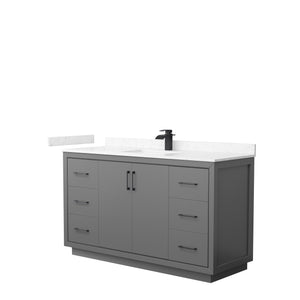 Icon 60 Inch Single Bathroom Vanity in Dark Gray Carrara Cultured Marble Countertop Undermount Square Sink Matte Black Trim