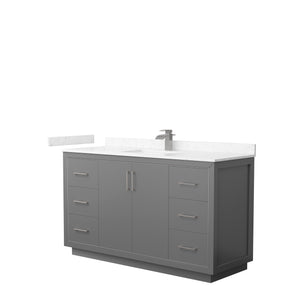 Icon 60 Inch Single Bathroom Vanity in Dark Gray Carrara Cultured Marble Countertop Undermount Square Sink Brushed Nickel Trim