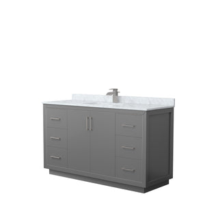 Icon 60 Inch Single Bathroom Vanity in Dark Gray White Carrara Marble Countertop Undermount Square Sink Brushed Nickel Trim