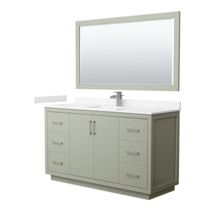 Icon 60 Inch Single Bathroom Vanity in Light Green Carrara Cultured Marble Countertop Undermount Square Sink Brushed Nickel Trim 58 Inch Mirror