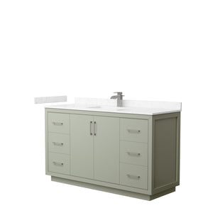 Icon 60 Inch Single Bathroom Vanity in Light Green Carrara Cultured Marble Countertop Undermount Square Sink Brushed Nickel Trim