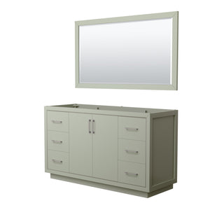 Icon 60 Inch Single Bathroom Vanity in Light Green No Countertop No Sink Brushed Nickel Trim 58 Inch Mirror