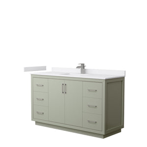 Icon 60 Inch Single Bathroom Vanity in Light Green White Cultured Marble Countertop Undermount Square Sink Brushed Nickel Trim