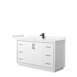 Icon 60 Inch Single Bathroom Vanity in White Carrara Cultured Marble Countertop Undermount Square Sink Matte Black Trim
