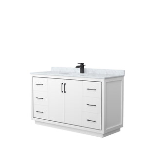 Icon 60 Inch Single Bathroom Vanity in White White Carrara Marble Countertop Undermount Square Sink Matte Black Trim