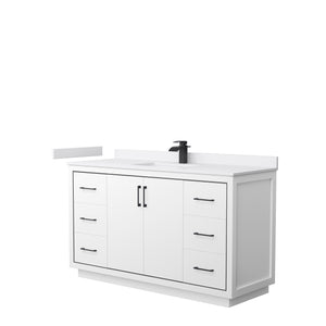 Icon 60 Inch Single Bathroom Vanity in White White Cultured Marble Countertop Undermount Square Sink Matte Black Trim