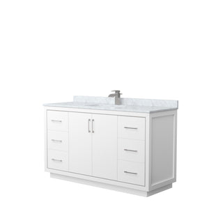 Icon 60 Inch Single Bathroom Vanity in White White Carrara Marble Countertop Undermount Square Sink Brushed Nickel Trim