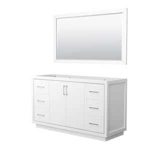 Icon 60 Inch Single Bathroom Vanity in White No Countertop No Sink Brushed Nickel Trim 58 Inch Mirror
