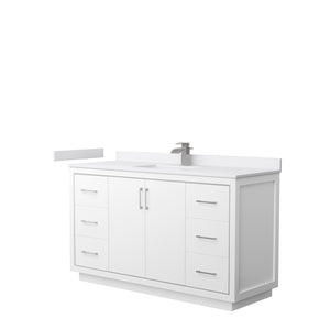 Icon 60 Inch Single Bathroom Vanity in White White Cultured Marble Countertop Undermount Square Sink Brushed Nickel Trim