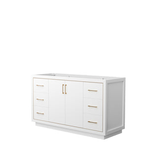Icon 60 Inch Single Bathroom Vanity in White No Countertop No Sink Satin Bronze Trim