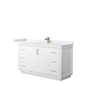 Icon 60 Inch Single Bathroom Vanity in White White Cultured Marble Countertop Undermount Square Sink Satin Bronze Trim