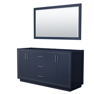 Icon 66 Inch Double Bathroom Vanity in Dark Blue No Countertop No Sink Brushed Nickel Trim 58 Inch Mirror