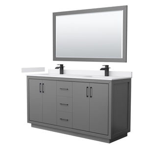 Icon 66 Inch Double Bathroom Vanity in Dark Gray White Cultured Marble Countertop Undermount Square Sinks Matte Black Trim 58 Inch Mirror