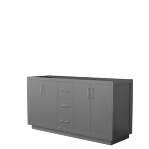 Icon 66 Inch Double Bathroom Vanity in Dark Gray No Countertop No Sink Brushed Nickel Trim