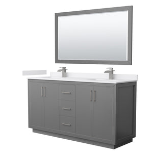 Icon 66 Inch Double Bathroom Vanity in Dark Gray White Cultured Marble Countertop Undermount Square Sinks Brushed Nickel Trim 58 Inch Mirror