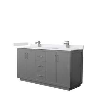 Icon 66 Inch Double Bathroom Vanity in Dark Gray White Cultured Marble Countertop Undermount Square Sinks Brushed Nickel Trim