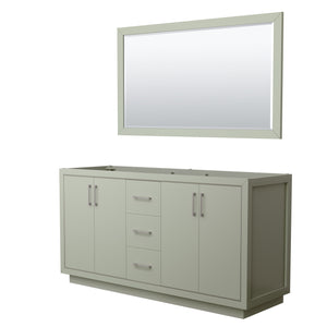 Icon 66 Inch Double Bathroom Vanity in Light Green No Countertop No Sink Brushed Nickel Trim 58 Inch Mirror