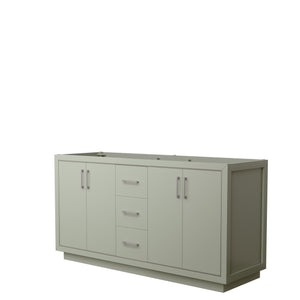 Icon 66 Inch Double Bathroom Vanity in Light Green No Countertop No Sink Brushed Nickel Trim