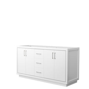 Icon 66 Inch Double Bathroom Vanity in White No Countertop No Sink Brushed Nickel Trim