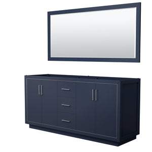 Icon 72 Inch Double Bathroom Vanity in Dark Blue No Countertop No Sink Brushed Nickel Trim 70 Inch Mirror