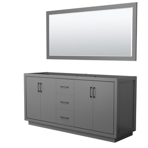 Icon 72 Inch Double Bathroom Vanity in Dark Gray No Countertop No Sink Matte Black Trim 70 Inch Mirror