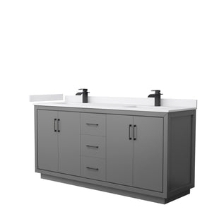 Icon 72 Inch Double Bathroom Vanity in Dark Gray White Cultured Marble Countertop Undermount Square Sinks Matte Black Trim