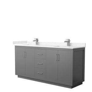 Icon 72 Inch Double Bathroom Vanity in Dark Gray Carrara Cultured Marble Countertop Undermount Square Sinks Brushed Nickel Trim